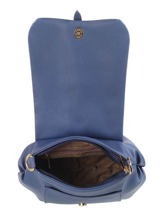 Mochi Blue Faux Leather Secure Magnet Snap Casual Sling Bag For Women - Image 2